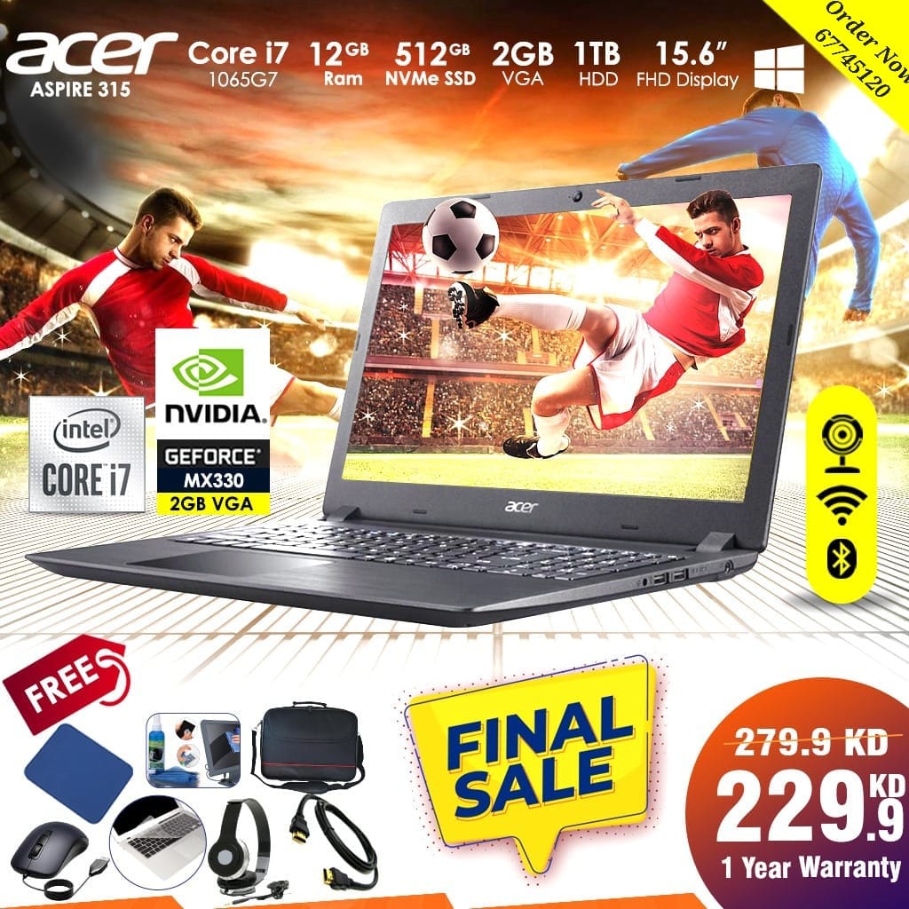 ACER ASPIRE 315 Core i7 | 512 GB SSD | 1 TB HDD [ Best Price in kuwait ]