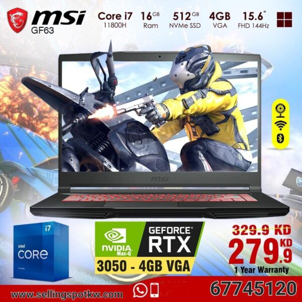 MSI GF63 Core i7 4 GB VGA [ Gaming Laptops in Kuwait ]