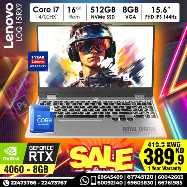 Lenovo LOQ Core i7 14th Gen 16GB RAM 512GB NVMe SSD RTX4060 8GB VGA 15.6inch FHD 144Hz
